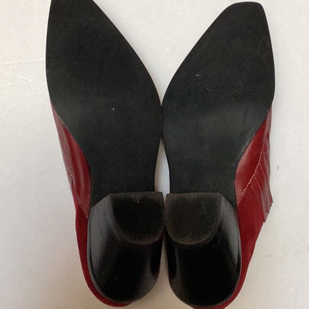 Coldwater Creek Red Leather Suede Point Square Toe Western Ankle Boot Shoes 10 - Picture 7 of 12